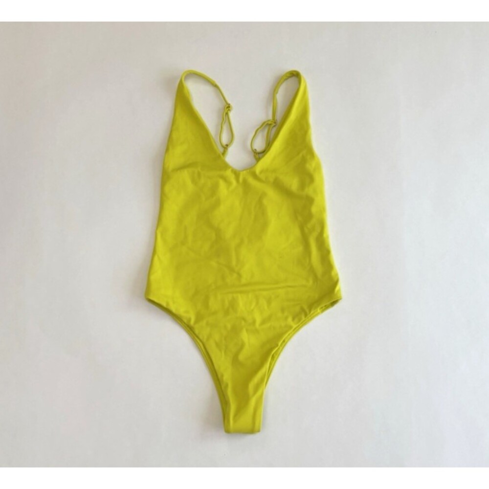 Bond-eye Elena Low Back One Piece Swim Suit Neon Yellow NEW - Small
